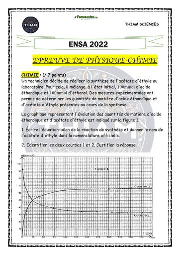 Epreuve de PC — ENSA 2022 THIAM SCIENCE by TEHUA