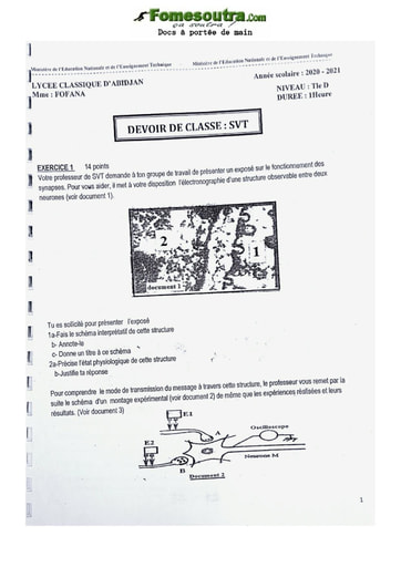 Sujet de SVT Lycée Classique Abidjan 2020-2021