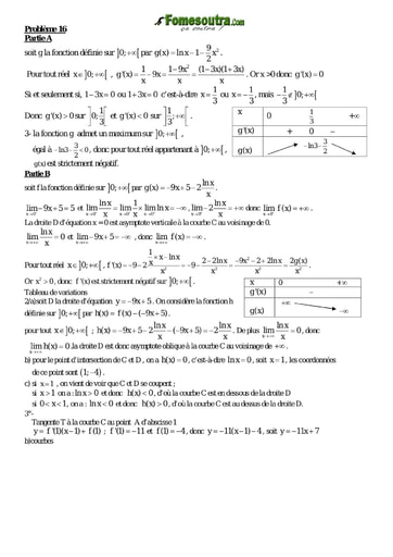 Corrigé Problème 16 de maths niveau Terminale scientifique et BTS