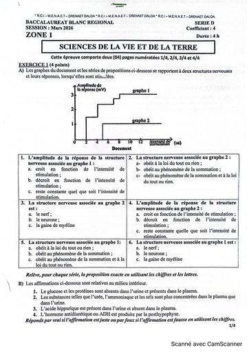 BAC blanc MARS 2026 SVT serie D SUJET+CORRIGE Drena DALOA By TEHUA