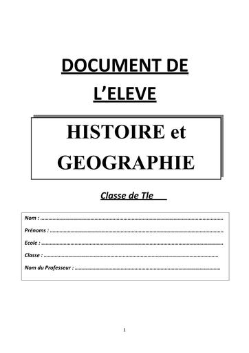 DOC ELEVE D'HISTOIRE GEOGRAPHIE Tle A&D BY TEHUA