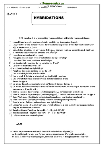 Sujet de chimie organique (hybridations) - Tronc Commun - Université Nangui Abrogoua