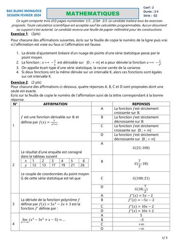 MATHS BAC G2 FEVRIER 2024 COLLEGE MONAJOCE by DJAHASHIKAN