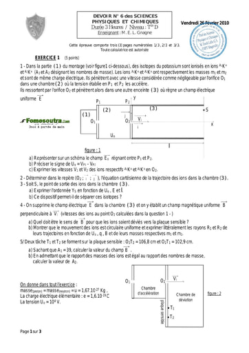 Devoir (16) Physique-Chimie niveau Terminale D - EMPT Bingerville