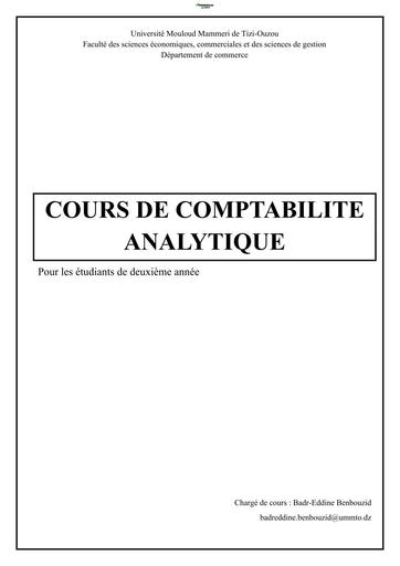 COURS DE COMPTABILITE ANALYTIQUE BY TEHUA