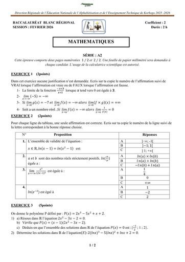 BAC BLANC 2026 DRENA KORHOGO SUJET MATHS SERIE A2 (SUJET) by TEHUA