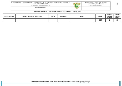 Progression 3 BT TERTIAIRE ET INDUSTRIEL