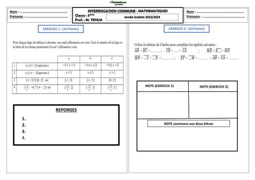 INTERRO ECRITE DE MATHS NIVEAU 3ieme COLLEGE PROVINCIAL BY TEHUA