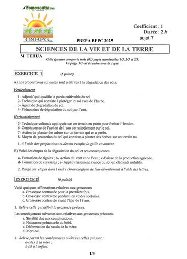 PREPA BEPC 2025 SVT FICHE 7 BY TEHUA
