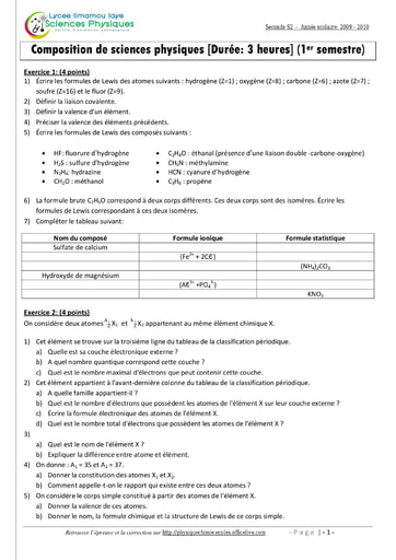 Devoir (8) corrigé de Sciences Physiques niveau Seconde S - Lycée Limamou Laye - Année scolaire 2009-2010