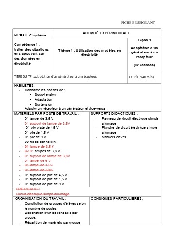 1 Adaptation d un generateur a un recepteur