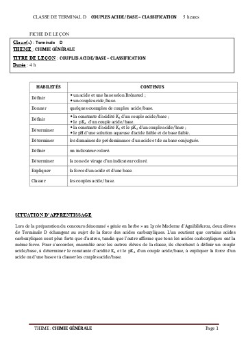 FICHE DE COURS PC Tle DL4 COUPLE  ACIDE  BASE by TEHUA