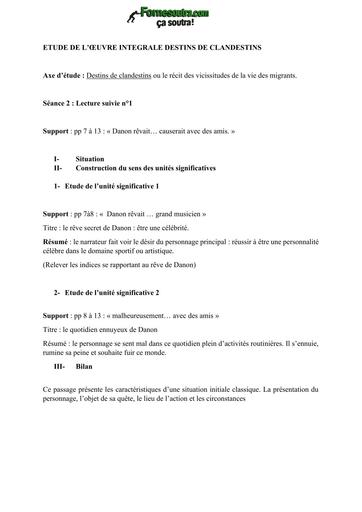 ETUDE D'OEUVRE INTEGRALE destins de clandestins BY TEHUA