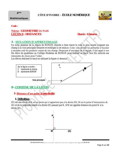 4e Maths lecon 4 Distance