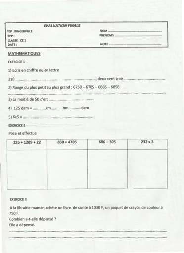 Mathématique 10 niveau CE1