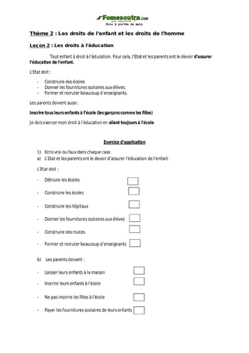 Les droits à l’éducation - EDHC CE1