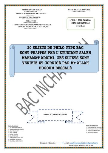 DOCUMENT DE SUJETS TRAITES DE PHILO Tle BY TEHUA