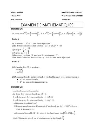 PREPA BAC SUJET DE MATHS SERIE C et E fiche 2 by TEHUA