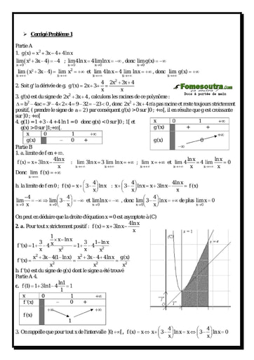 Corrigé Problème (1) Etude d'une Fonction Logarithme Népérienne - Maths Terminale D