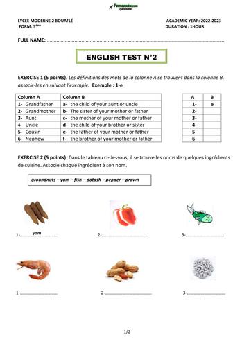 DEVOIR ANGLAIS N°2 NIVEAU 5ième ANNEE 2023 Unit 2 BY TEHUA