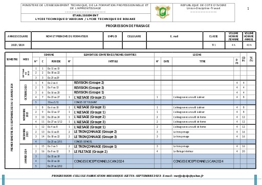PROGRESSION TOURNAGE TF1