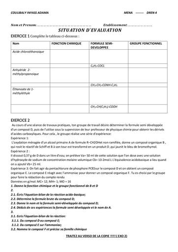 ACIDE CARBOXILYQUE exercice by inyass
