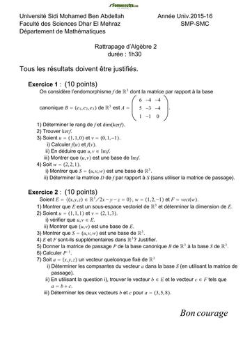 COMPO BTS FILIERE INDUSTRIELLE ELECTROTECHNIQUE EXAMEN DE MATHS 1 ALGEBRE  BY TEHUA
