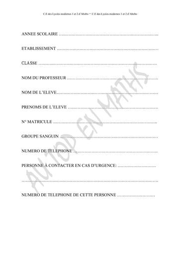 Fascicule Lycée 1 et 2 ABOBO MATHS 6ème