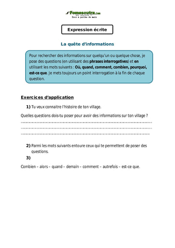 La quête d’informations - Cours CE1