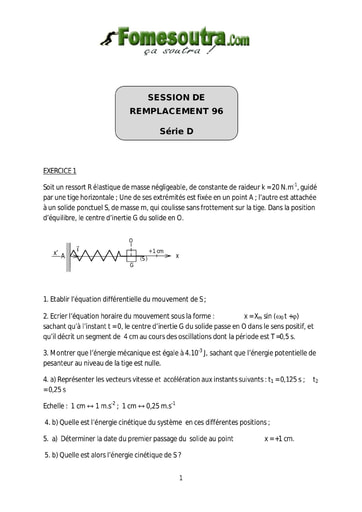 Sujet de Physique-Chimie BAC D 1996 session remplacement