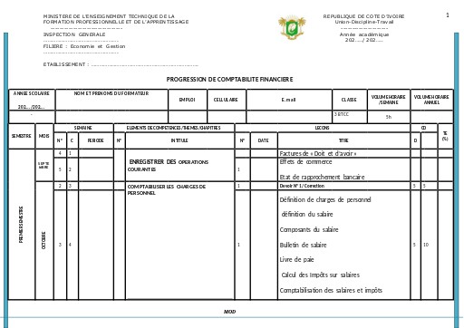PROGRESSION COMPTABILITE FINANCIERE  3BTCC