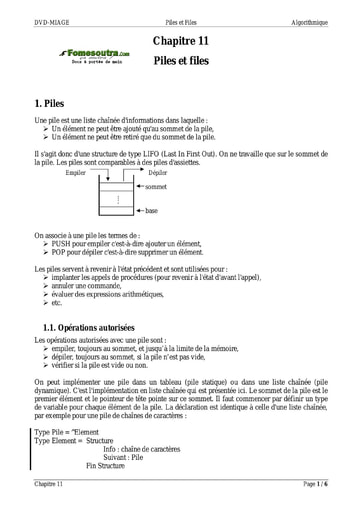 Piles et files - Cours Licence SRIT - ESATIC