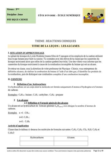 PC 3ème L7 Les alcanes
