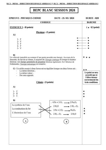 BAREME SUJET 1 PC Bepc Blanc Dren 1 by Tehua