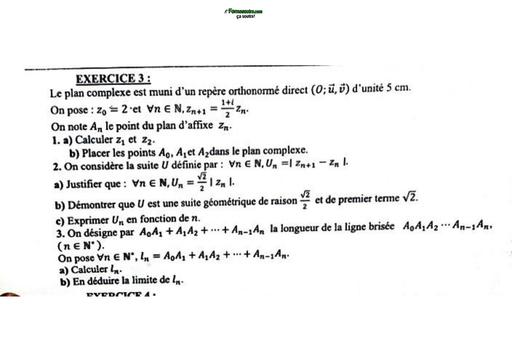 INTERROGATION DE MATHS Tle D Suite Complexe 3 Sujet+CORRIGE BY TEHUA