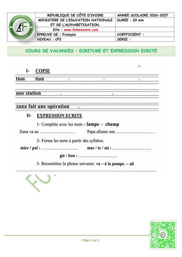 FICHE 2 ECRITURE ET EXPRESSION ECRITE CP2 BY TEHUA