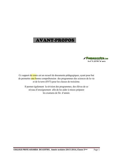 SUPPORT de cours SVT 3ème by Tehua
