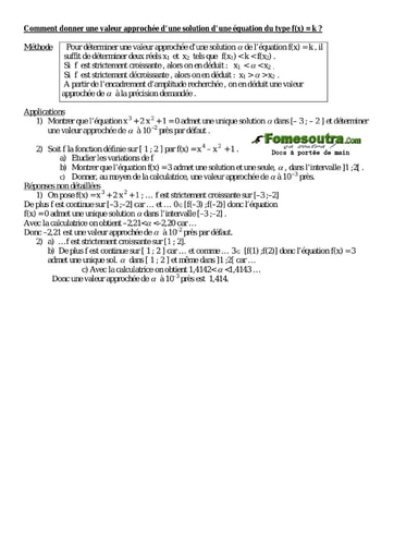 Comment donner une valeur approchée d’une solution d’une équation du type f(x) = k ?