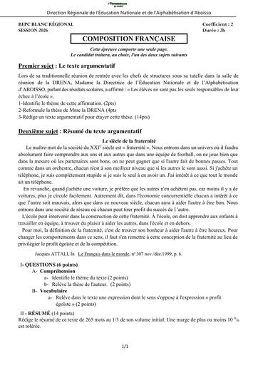 BEPC BLANC 2026 DRENA ABOISSO SUJET COMPOSITION Française (SUJET) by TEHUA