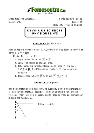 Devoir 6 de Physique-Chimie niveau 2nd C