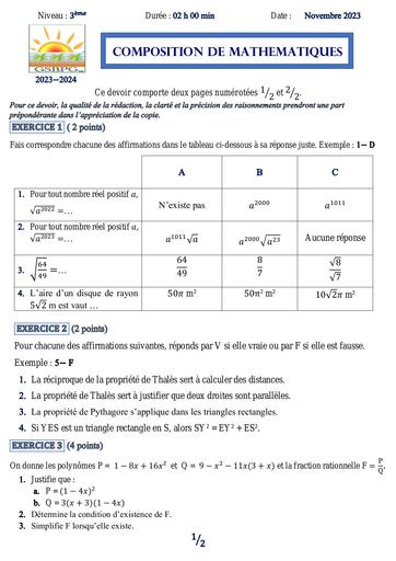 3ieme Composition de fin du 1ier trimestre 2023 by Tehua