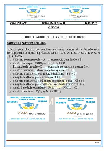 Fiche de prepa bac XAM SCIENCES ACIDES CARBOXYLIQUES ET DERIVES by Tehua