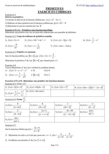 Exercice sur la Primitive