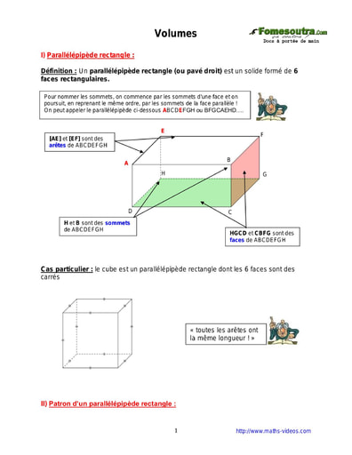 Volumes - Cours de maths niveau 6eme