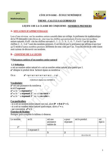 Maths 5ième Cours complet école numérique ( Côte d’Ivoire)