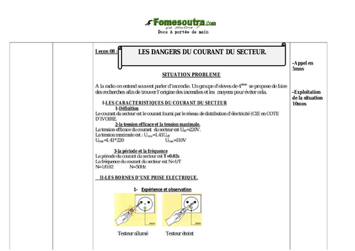 Les dangers du courant du secteur- 4ème