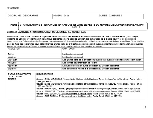 TH2 H7 2NDE LA CIVILISATION DU SOUDAN OCCIDENTAL AU MOYEN AGE