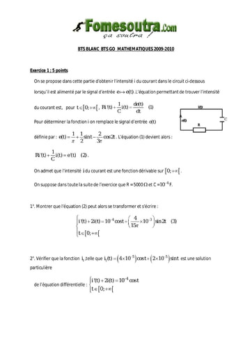 Sujet de Maths BTS blanc BTS GO 2009