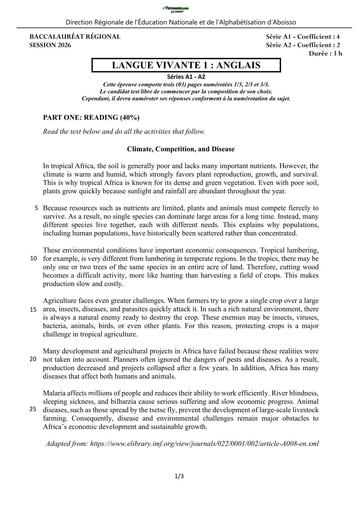 BAC BLANC 2026 DRENA ABOISSO SUJET LV1 ANGLAIS SERIE A (SUJET) by TEHUA