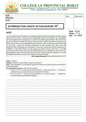 INTERROGATION PHILO NIVEAU 1ière D by TEHUA